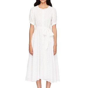 Roller Rabbit Lisandra Floral Jacquard White MIDI Dress Puff Sleeve